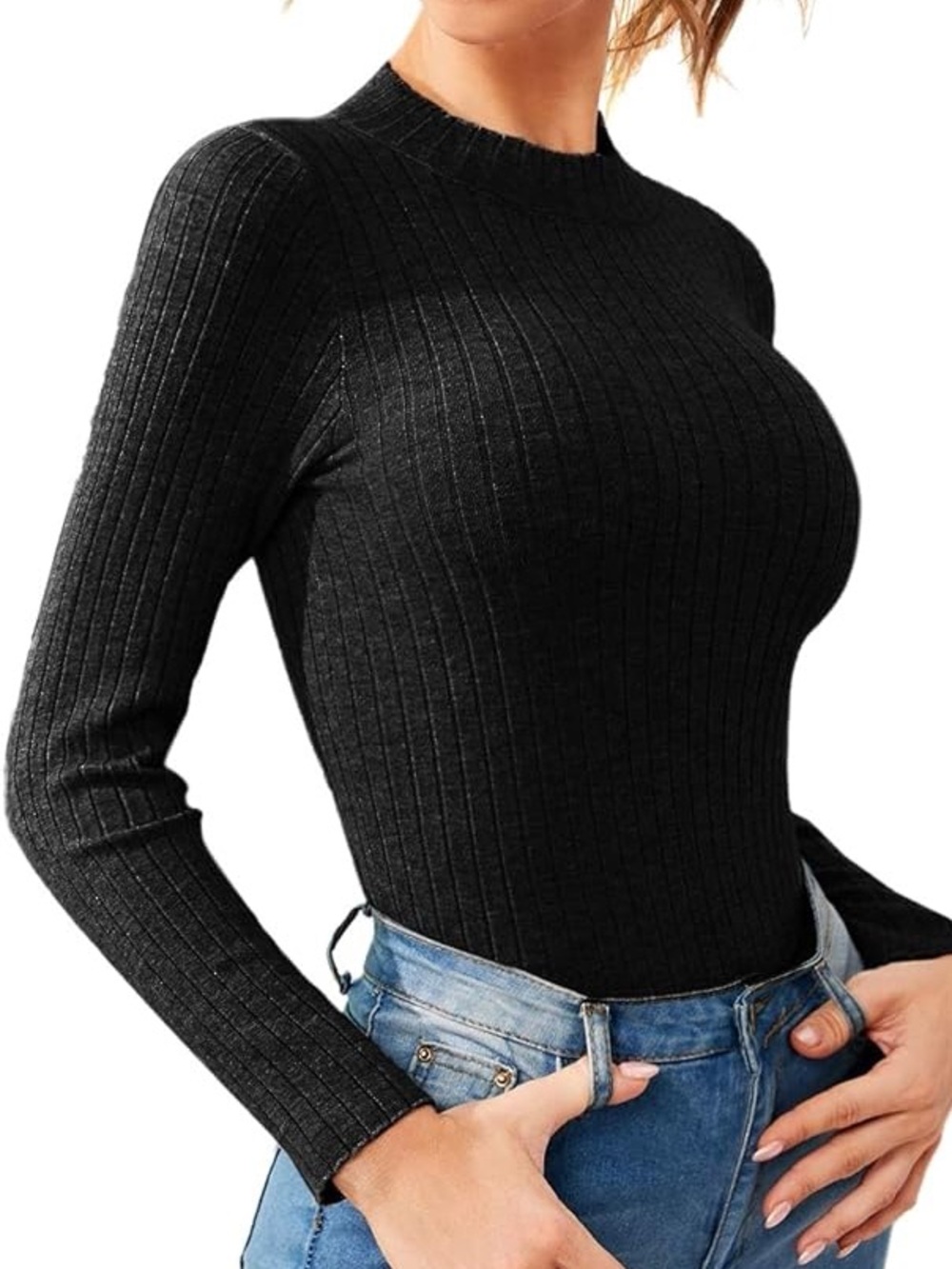 Garage Charcoal Grey Mockneck Longsleeve Thin Ribbed Fitted Contour Shirt Top